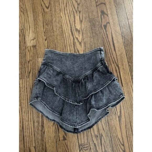 MOTHER The Ruffle Mini Raw Edge Skirt Womens 26 Black Train Stops - Picture 4 of 4